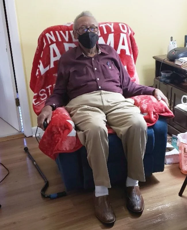 Mr. Oats in his new lift chair provided by AHPO employees.