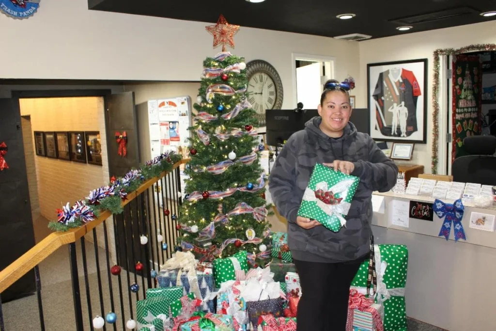 A happy recipient of SSV's Christmas gifts.