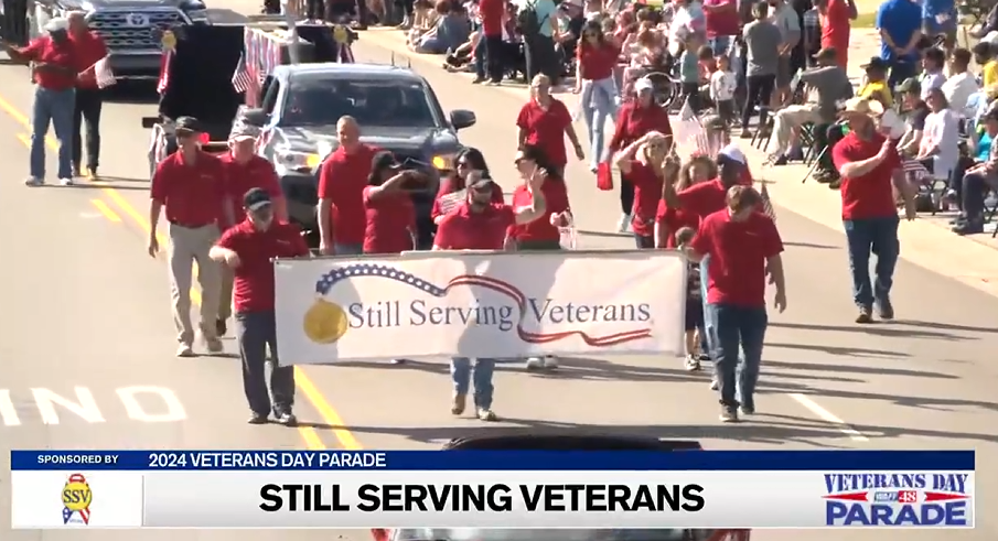 TV coverage of SSV float, which won the Best Veterans Organization Entry in Huntsville's veterans day parade.