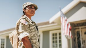 American servicewoman coming back home after serving her country in the military.