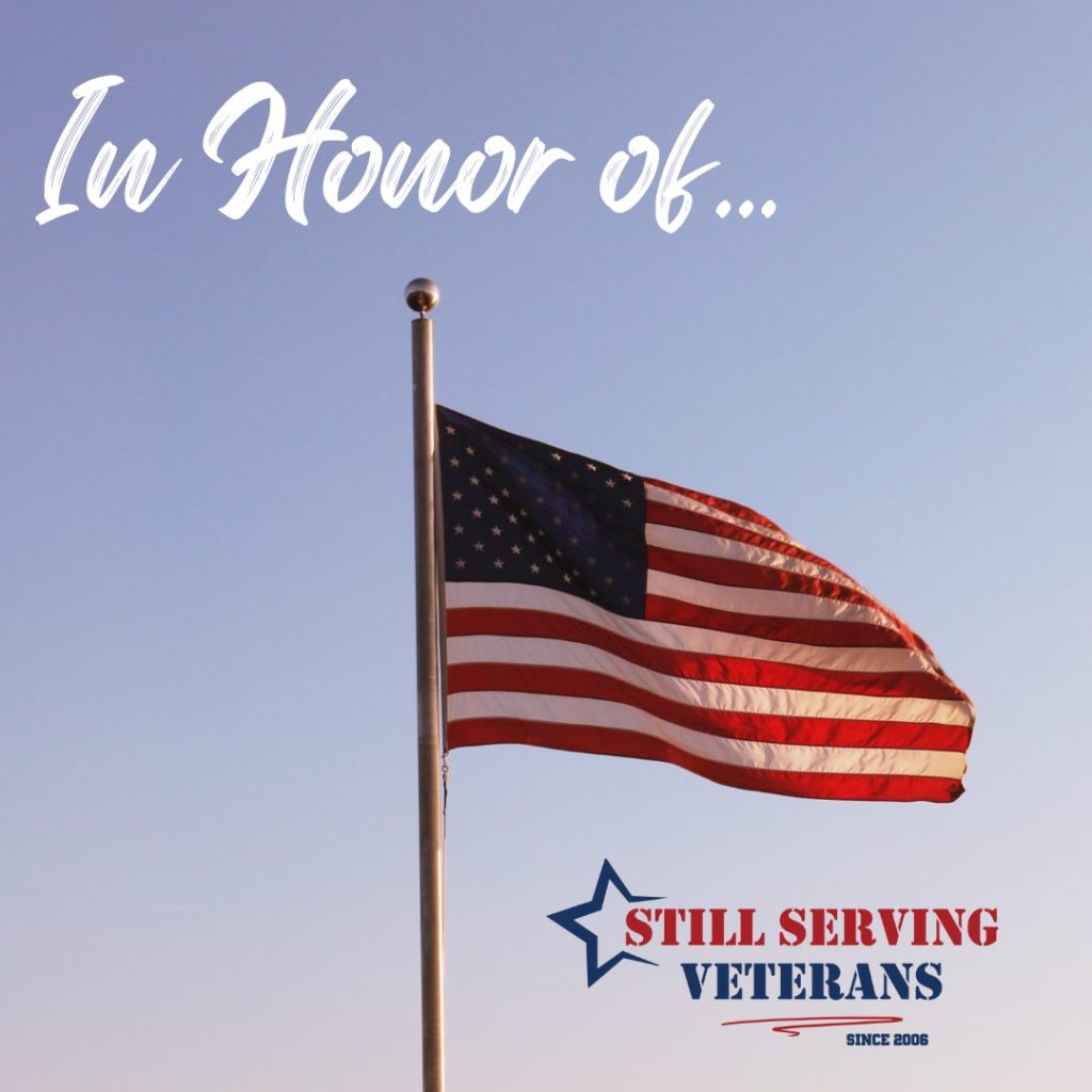 American flag on a flagpole with the text In Honor Of.