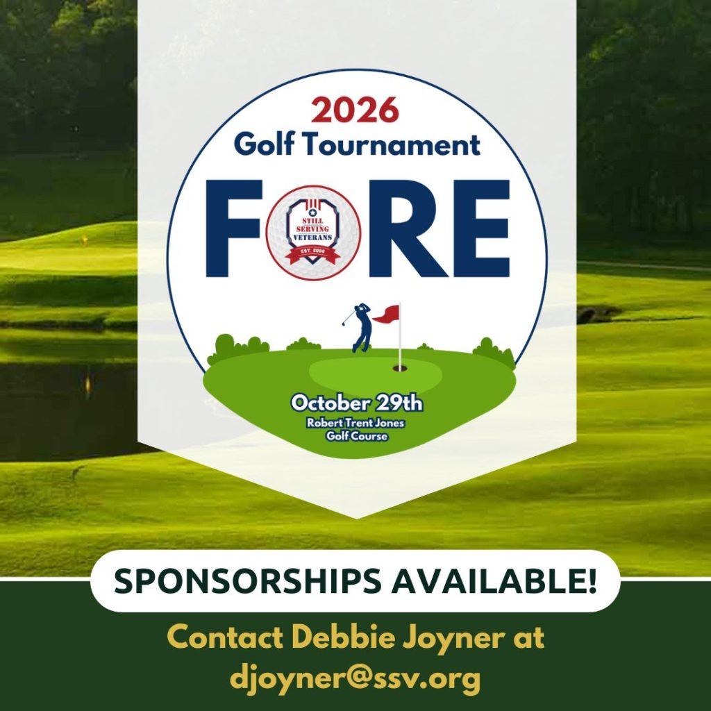 Still Serving Veterans FORE golf tournament 2026 promotional graphic with event details.