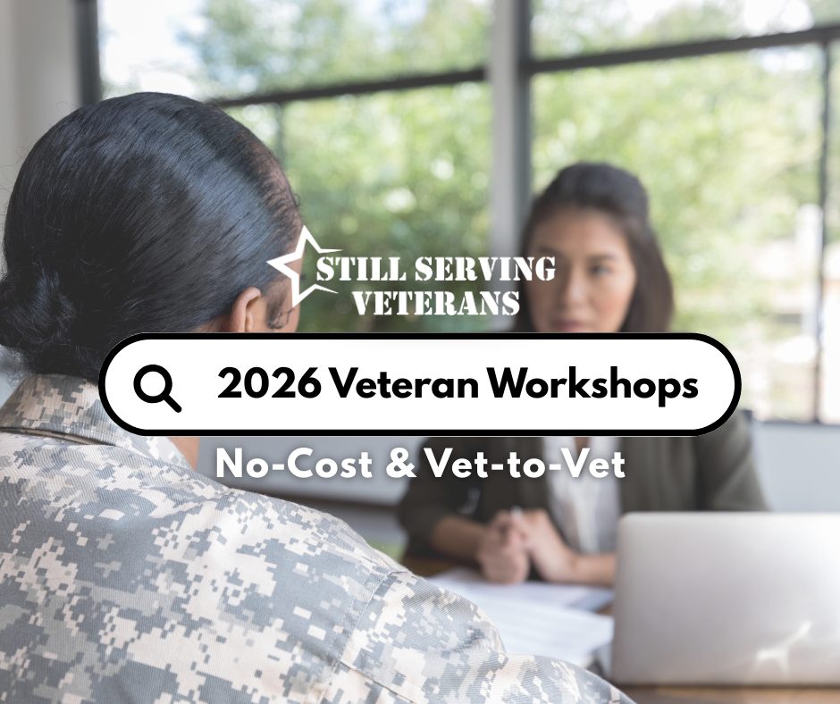Veteran speaking with a counselor during a Still Serving Veterans workshop session.